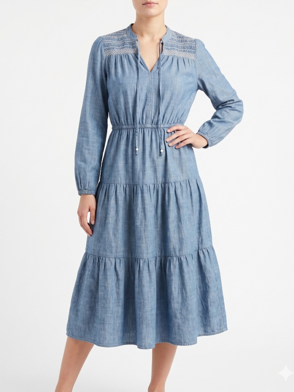 Levi's Women's Tiered Chambray Dress Blue Size Small NWT 100% Cotton Long Sleeve
